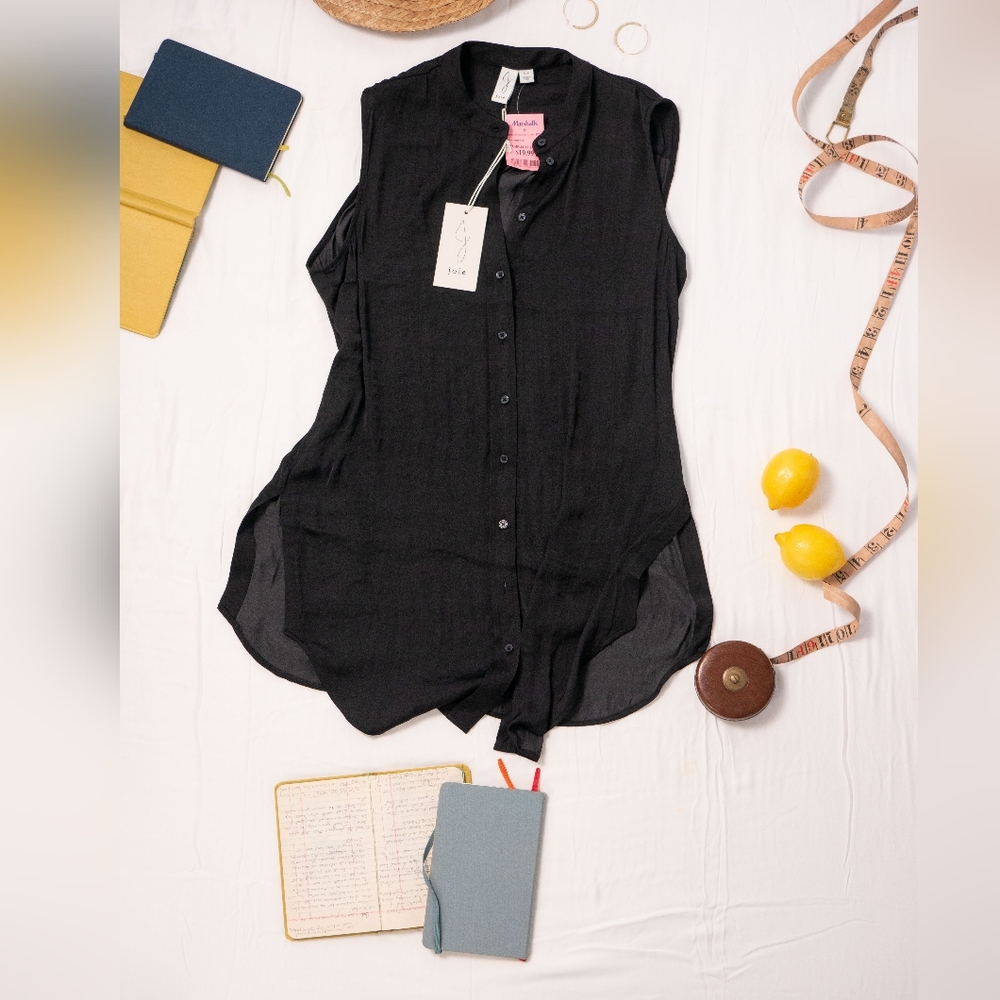 Joie Black Button Down Tunic Top
